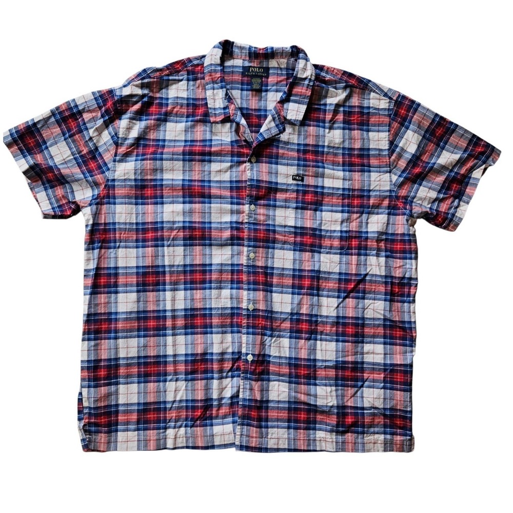 Polo Ralph Lauren Plaid Short Sleeve Men's Button Down‎ Pajama Shirt Size XL